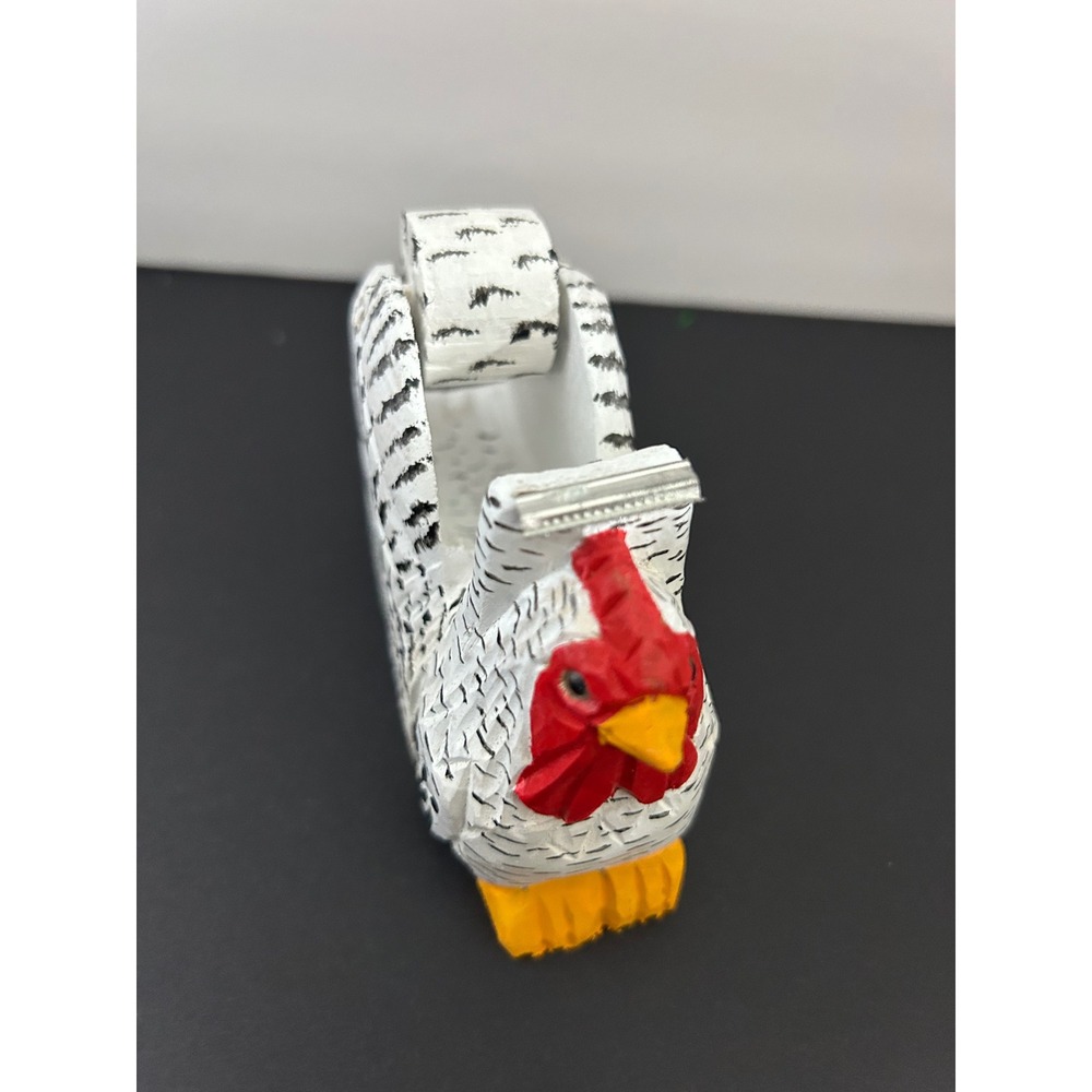 Tape Dispenser White Black Red Hand Painted Wood Chicken Hen Farmhouse